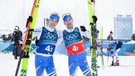 Eero Hirvonen ja Ilkka Herola olympiahopealle.