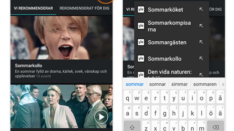 Bilder från Arenans app för Android.