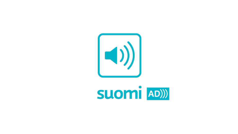 Symbolic image of a speaker, below which the text Suomi AD.