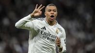 Realin Kylian Mbappe tuulettaa hattutemppuaan Mestarien liigassa Cityä vastaan 19.2. 2025.