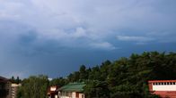 Dark clouds over a suburban residential area. 