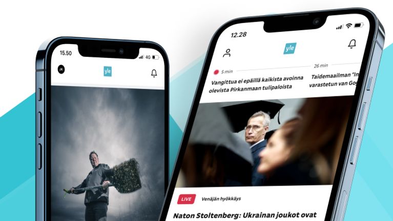 Kaksi mobiilipuhelinta missä näkyy Yle-Sovellus.