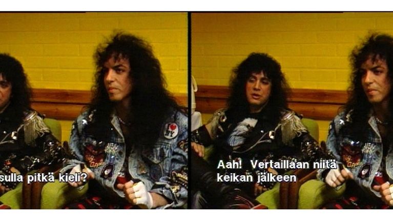 KISS-yhtyeen Gene Simmons flirttailee Rockstopin juontaja Heli Nevakareelle.