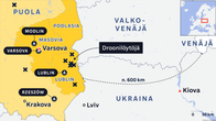 Kartta Puolan drooni-iskuista.