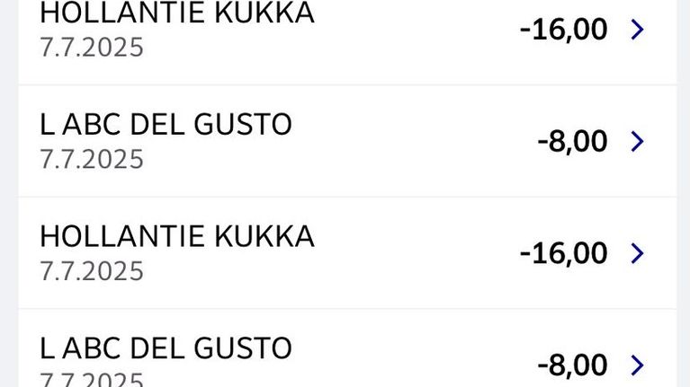 Ote tilitapahtumista, joita on veloitettu kahteen kertaan.