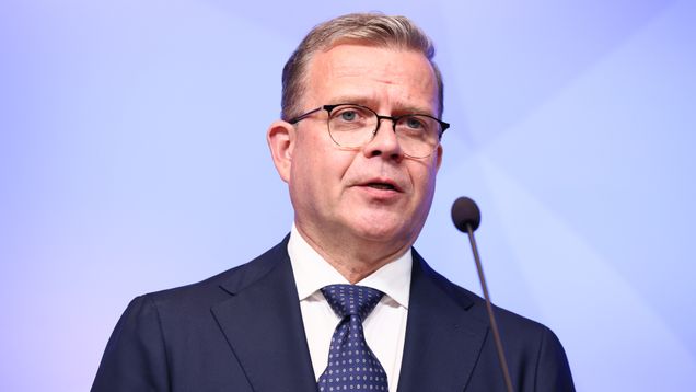 Petteri Orpo at a press conference.