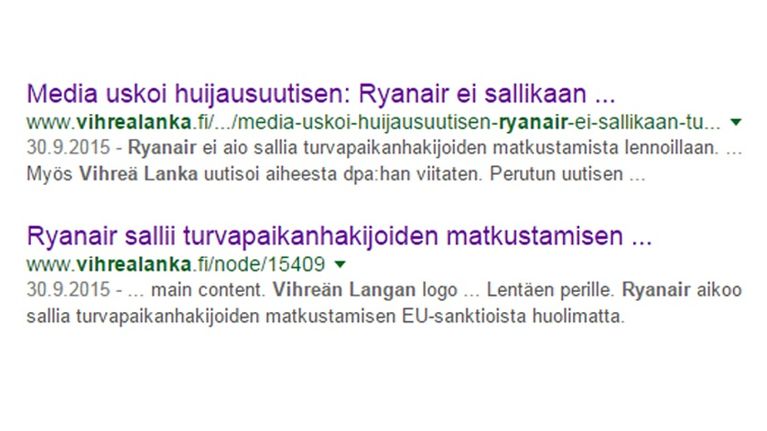 Kuvakaappaus Google-hakutuloksesta