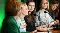 Oikeusministeri, RKP:n puheenjohtaja Anna-Maja Henriksson (vas.), sisäministeri, vihreiden puheenjohtaja Maria Ohisalo, pääministeri Sanna Marin, valtiovarainministeri, keskustan puheenjohtaja Katri Kulmuni ja opetusministeri, vasemmistoliiton puheenjohtaja Li Andersson hallituksen johtoviisikon tiedotustilaisuudessa Helsingissä 3. helmikuuta.