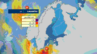 Kartta-animaatio lauantain ja sunnuntain puuskista.