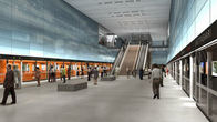 Havainnekuva suunnitellusta Lauttasaaren metroasemasta.