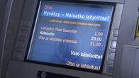 Pankkiautomaatin näyttöruutu.