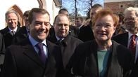 Dmitri Medvedev ja Tarja Halonen Porvoossa huhtikuussa 2009.