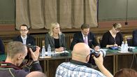 Left to right: Party chairs and ministers Carl Haglund, Jutta Urpilainen and Jyrki Katainen. 