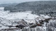 Aerial view of dam-building work on the south side of the Talvivaara mine area.