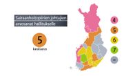 Grafiikka: sairaanhoitopiirien johtajien arvosanat hallitukselle.