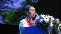 Hanna Mäntylä puhui puoluekokoukselle tultuaan valituksi toiseksi varapuheenjohtajaksi.