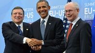 EU:n komission puheenjohtaja Jose Manuel Barroso, Yhdysvaltain presidentti Barack Obama ja Eurooppa-neuvoston puheenjohtaja Herman van Rompuy.