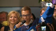 Alexander Stubb Kokoomuksen eurovaalivalvojaisissa.