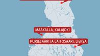 Suomen kartta, johon merkitty parhaat matkanäkymät. 