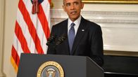 Yhdysvaltojen presidentti Barack Obama puhumassa tiedotustilaisuudessa Irakin tilanteesta Valkoisessa talossa 7. elokuuta 2013.
