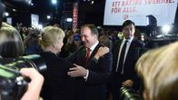 Stefan Löfven sosiaalidemokraattisen puolueen vaalivalvojaisissa Tukholmassa sunnuntaina.