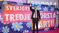 Ruotsidemokraattien puheenjohtaja Jimmie Åkesson vaalivalvojaisissa 14. syyskuuta.