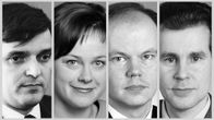 Grafiikka, jossa vasemmalta lukien Paavo Väyrynen, Paula Lehtomäki, Olli-Pekka Heinonen sekä Jouni Backman.