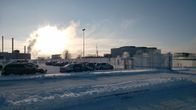 Talvivaaran kaivoksen parkkipaikka pakkaspäivänä.