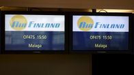 Lentoyhtiö Air Finlandin lähtöselvityksen infotaulu Helsinki-Vantaan lentoasemalla tiistaina 26. kesäkuuta 2012. 