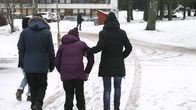 Kehitysvammaisia hoitavan kuntayhtymä Kårkullan asukkaita ja ohjaajia kävelyllä Paraisilla 27. tammikuuta 2015. 