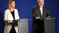 Federica Mogherini ja Javad Zarif Lausannessa 2. huhtikuuta