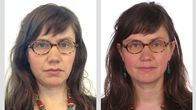 Kaksi passikuvaa, toinen itse otettu, toinen valokuvausliikkeen ottama.