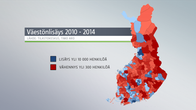 Suurimmat väestön muutokset kartalla.