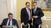 Timo Soini, Juha Sipilä ja Alexander Stubb.
