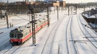 Lähijuna saapuu Pasilan asemalle tammikuussa 2016.
