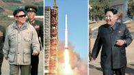 Kollaasi Kim Jong-unista, Kim Jong-illistä ja nousevasta raketista.