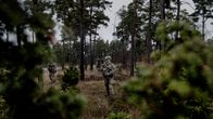 Ruotsin erikoisjoukot harjoituksissa Gotlannissa marraskuussa 2015. Raskaasti aseistautuneita sotilaita havumetsässä. 