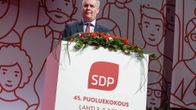Antti Rinne SDP:n puoluekokouksessa Lahdessa perjantaina.