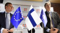 EU:n turvallisuusunionista vastaava komissaari Julian King (vas.) ja Naton apulaispääsihteeri Arndt Freytag von Loringhoven Hybrid Challenge 2017 -seminaarissa Helsingissä 6. syyskuuta