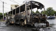 Poltettu linja-auto Managuassa Nicaraguassa.