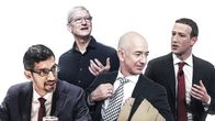 Kuvakollaasi, jossa Sundar Pakhai, Tim Cook, Jeff Bezos ja Mark Zuckerber.
