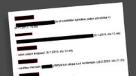 Osa asiakirjasta missä on paljon peitettyjä kohtia ja näkyvissä tekstit "Ja sit pistetään kylmäksi paljon porukkaa =)", "tulee paljon kroppaq" ja "saattaa meinaan PEITETTY KOHTA yllättyä kun alkaa luoti lentämään".
