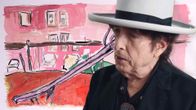 Bob Dylan maalauksensa edessä.