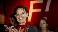 Gudrun Schyman Feministinen aloite -puolueen vaalivalvojaisissa sunnuntaina.