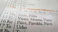 Lähikuvassa almanakan sivu.