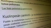 Lähikuva verottajan sivulta, aiheena kuolinpesä .