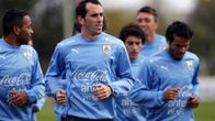 Uruguayn kapteeni Diego Godin harjoituksissa.
