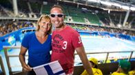 Reetta Kaukinen ja puolisonsa Tuomas Kaukinen Rio de Janeiro olympiakisoissa elokuussa 2016.