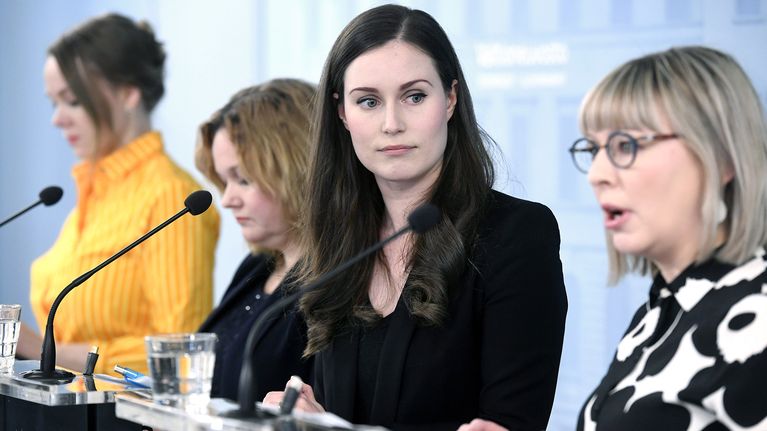 Katri Kulmuni, Krista Kiuru, Sanna Marin ja Aino-Kaisa Pekonen