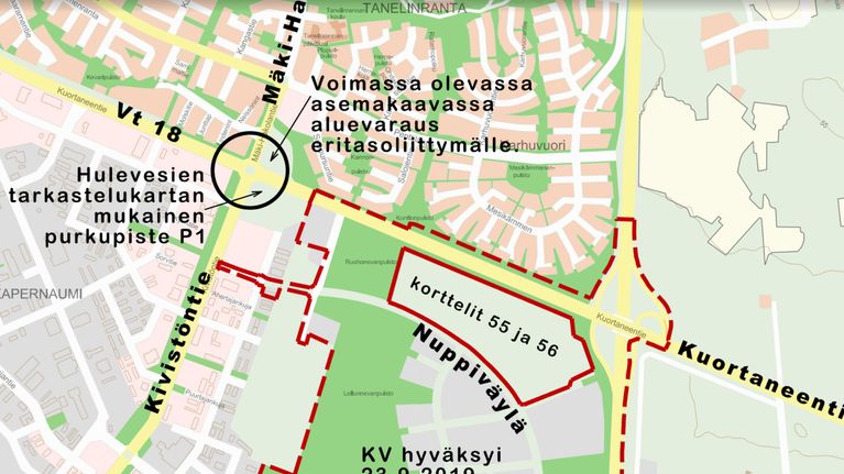 Kartta Seinäjoen Roveksen alueesta Kuortaneentien kohdilta.